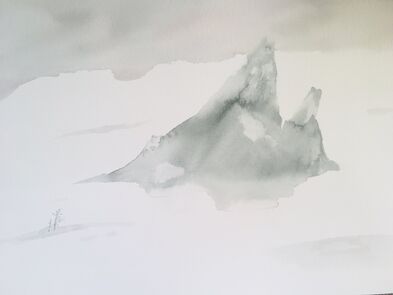Dvě hory ve sněhu, 26x32 cm, 3000 Kč
